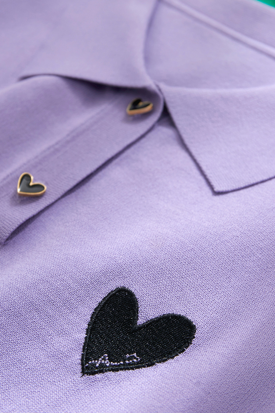 Polo Neck Heart Embroidery Knit Sweater