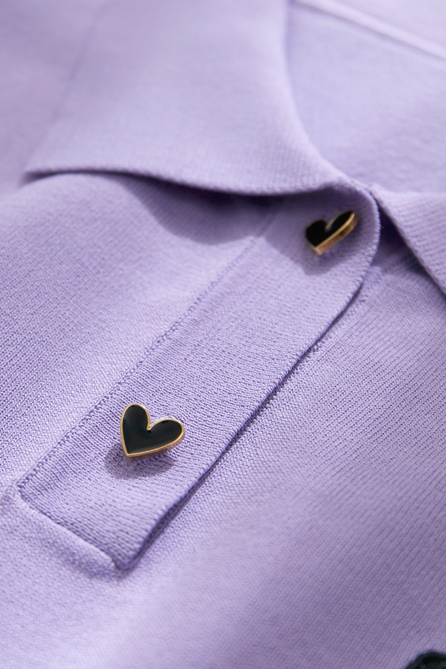 Polo Neck Heart Embroidery Knit Sweater