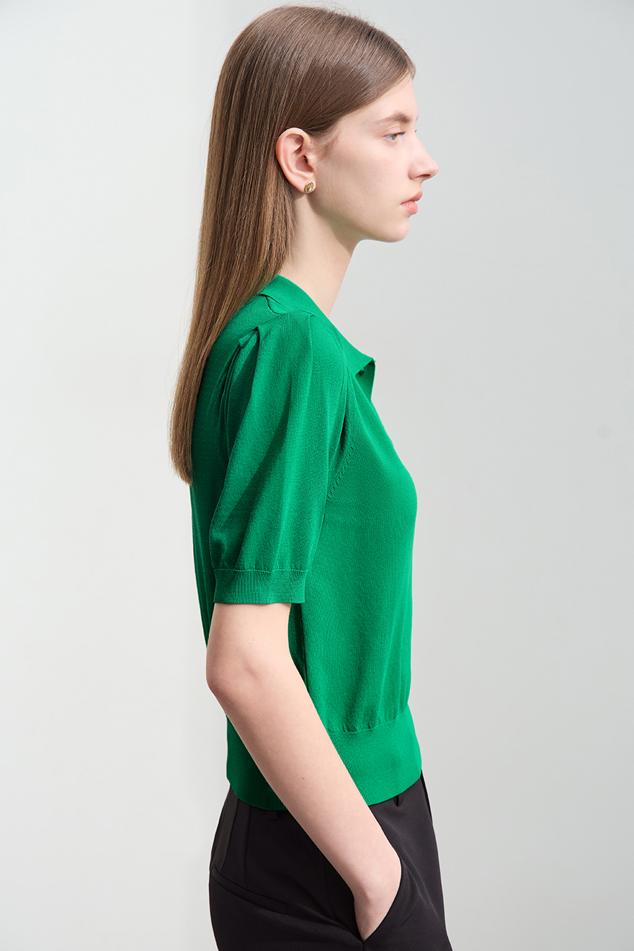 Polo Neck Heart Embroidery Knit Sweater