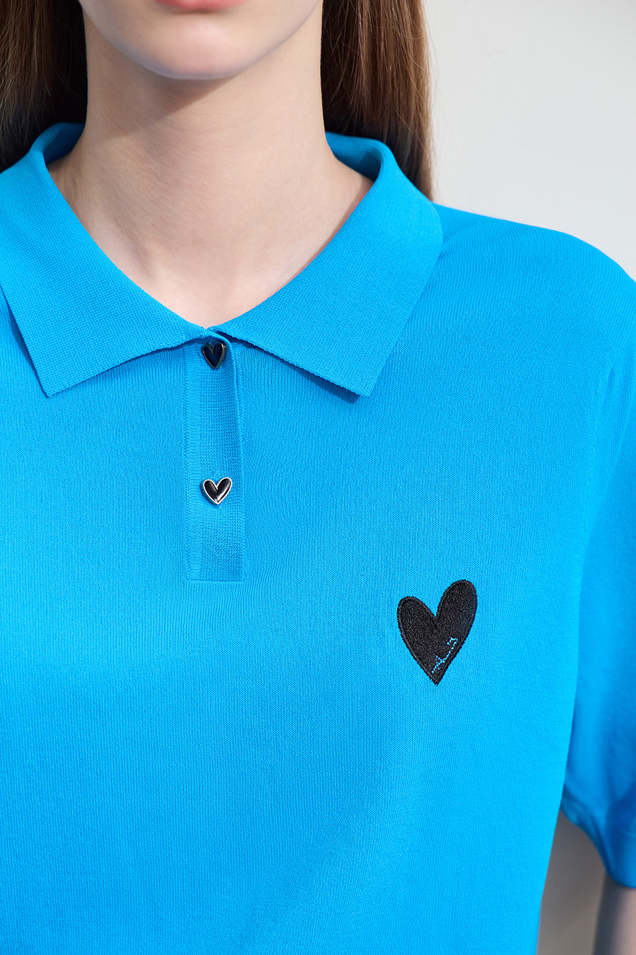 Polo Neck Heart Embroidery Knit Sweater