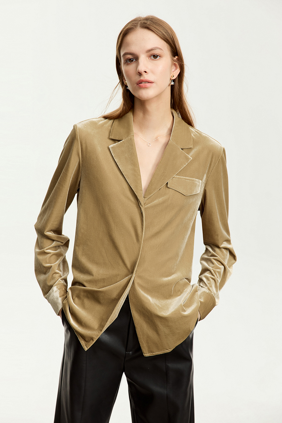 Blazer Collar Velvet Shirt