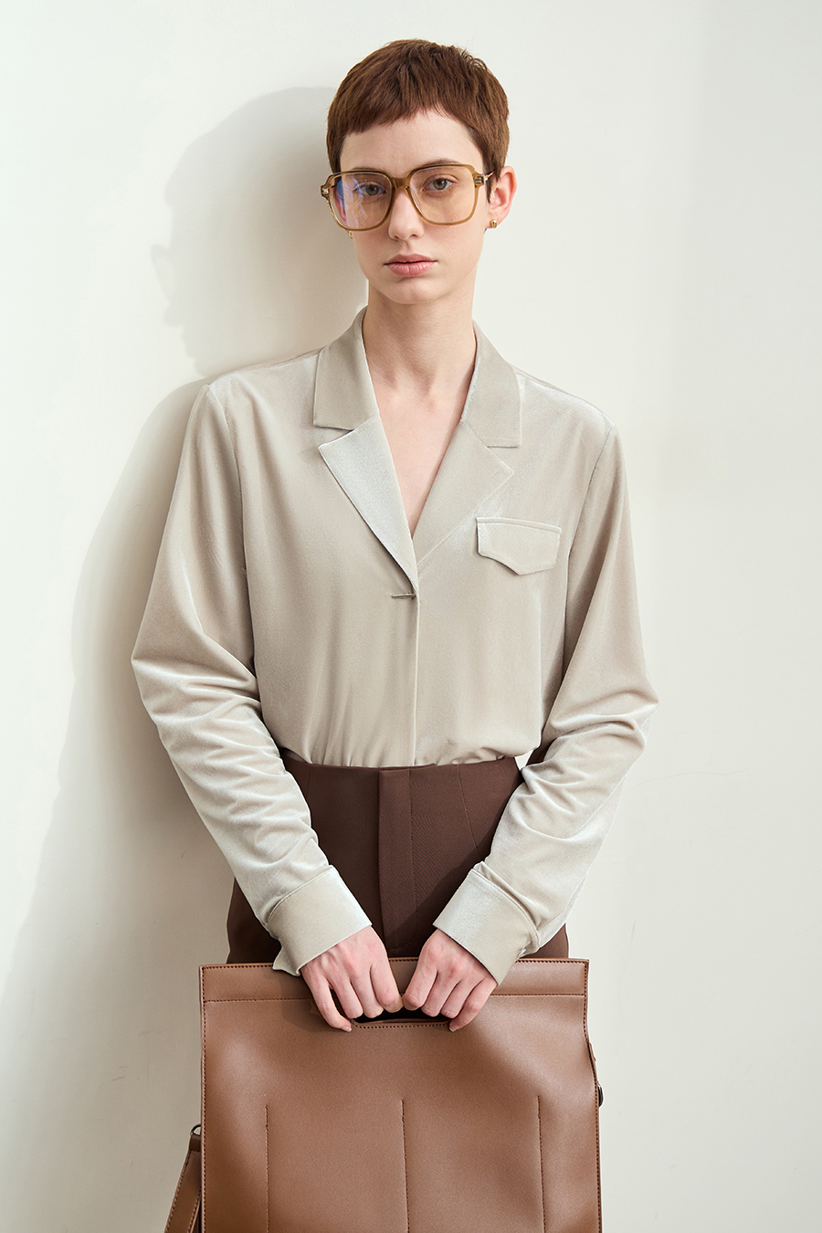 Blazer Collar Velvet Shirt