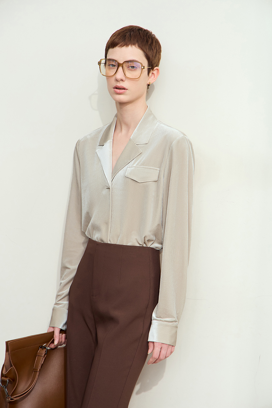 Blazer Collar Velvet Shirt