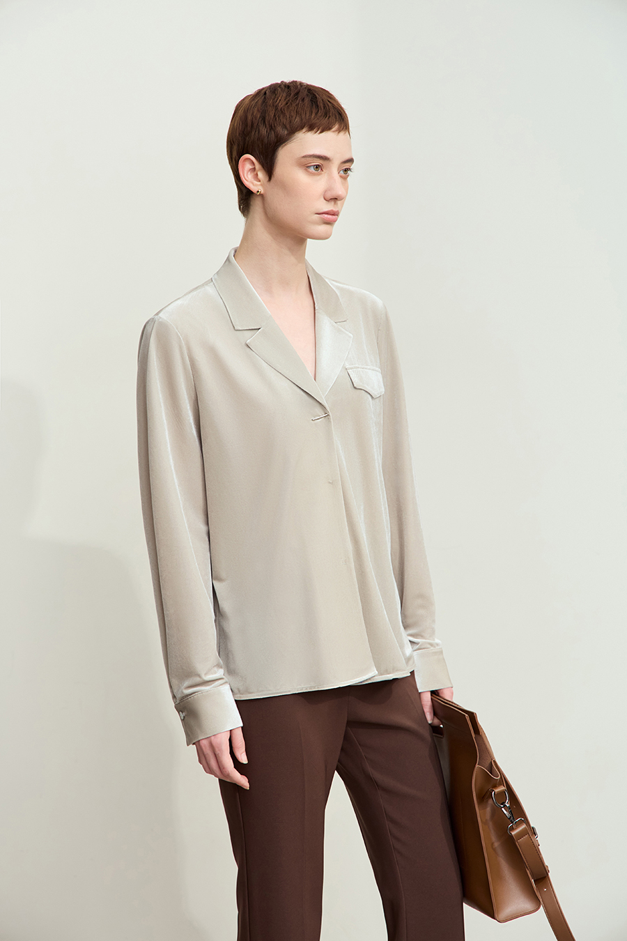 Blazer Collar Velvet Shirt