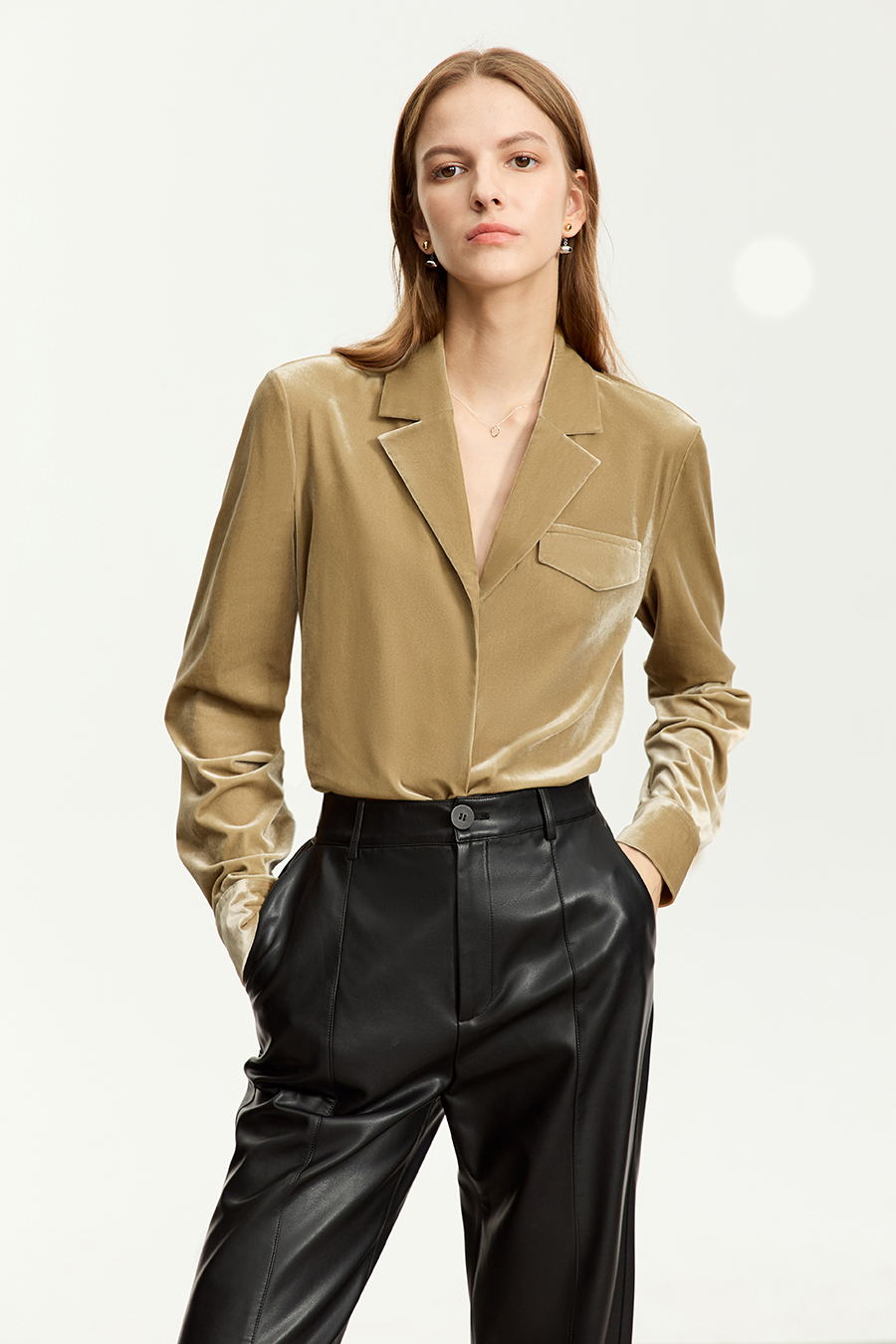 Blazer Collar Velvet Shirt