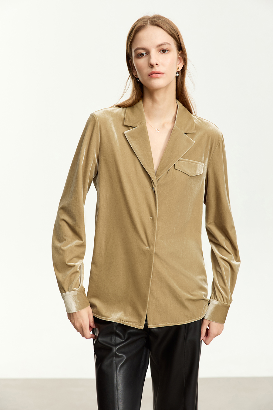 Blazer Collar Velvet Shirt