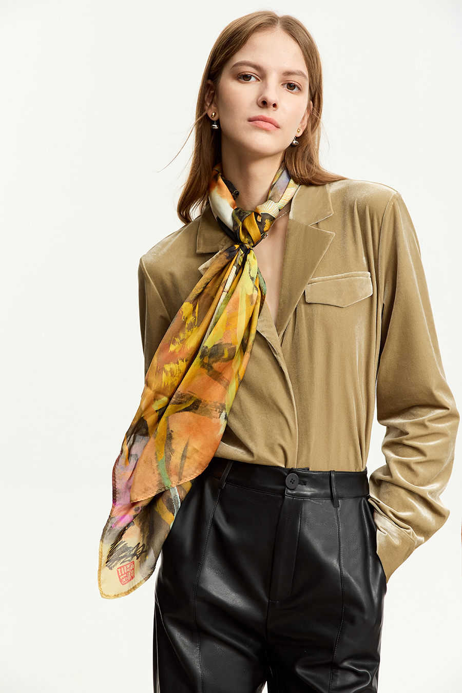 Blazer Collar Velvet Shirt