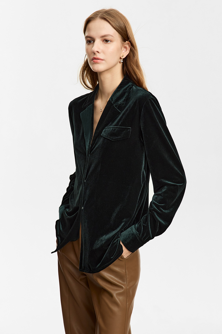 Blazer Collar Velvet Shirt