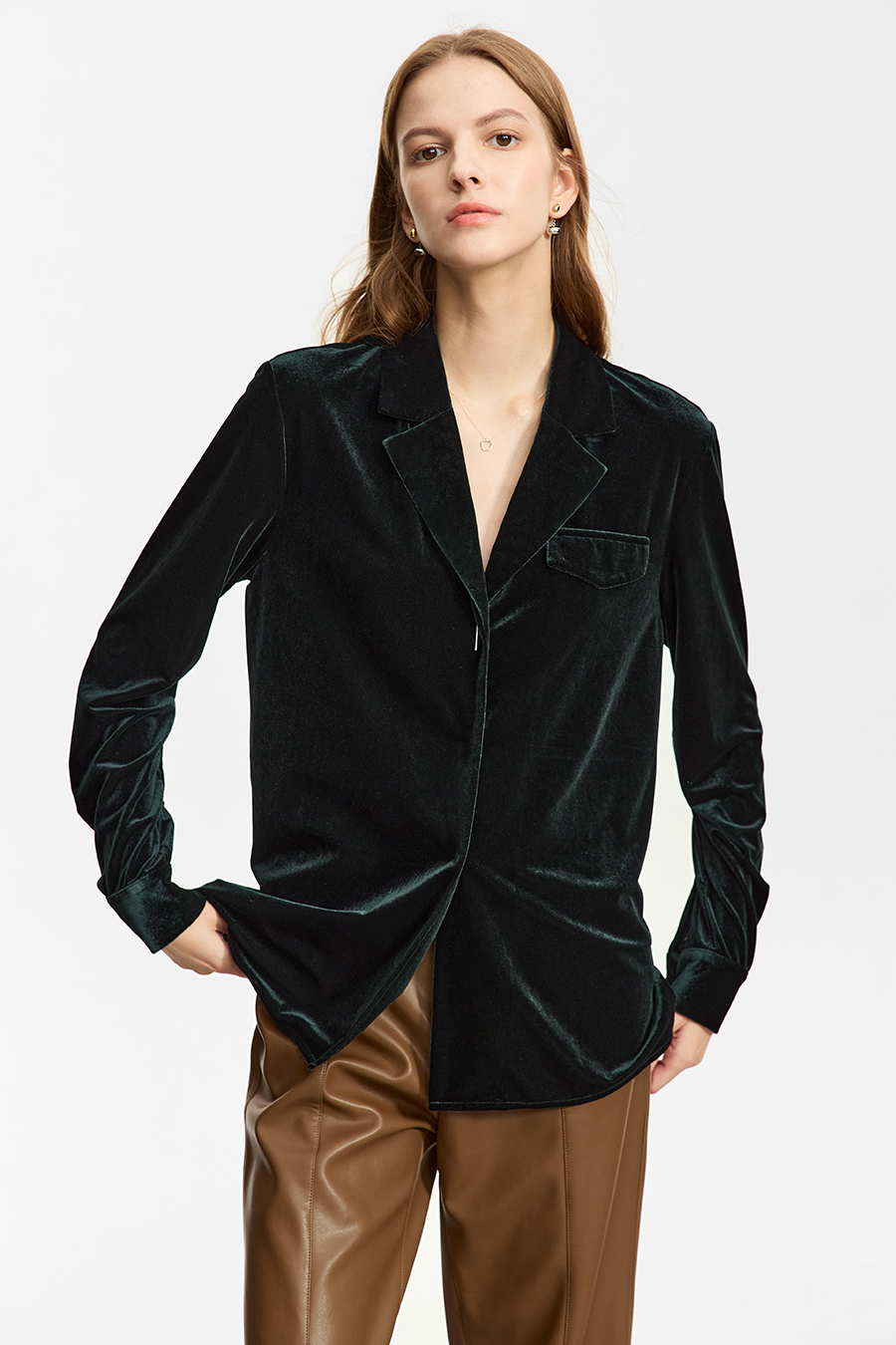 Blazer Collar Velvet Shirt