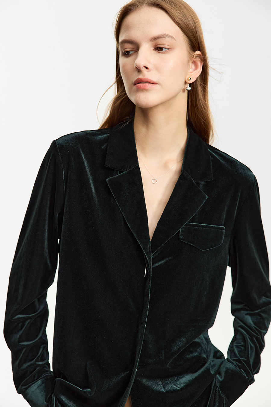 Blazer Collar Velvet Shirt