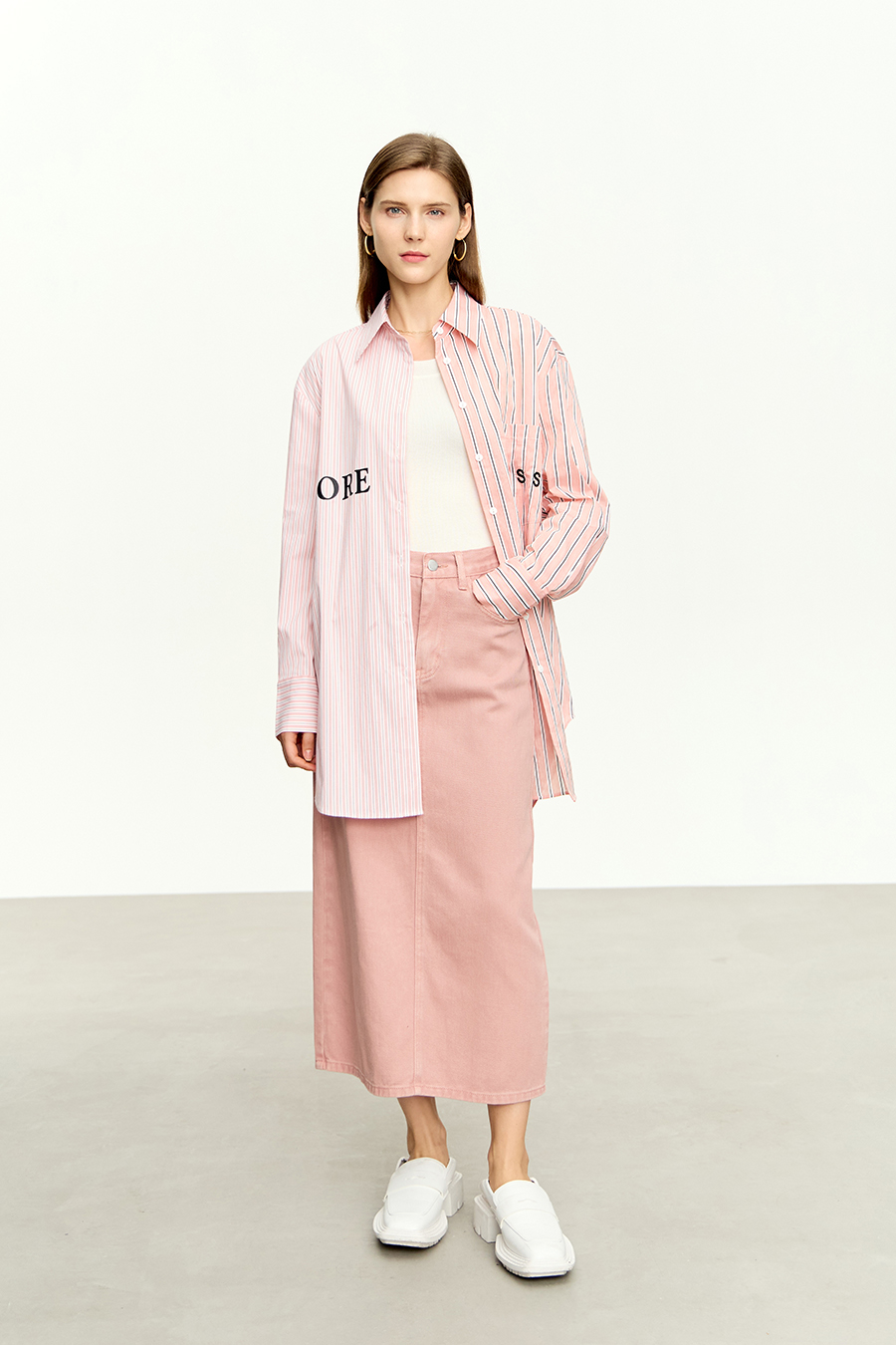 Letter Striped Drop-shoulder Shirt