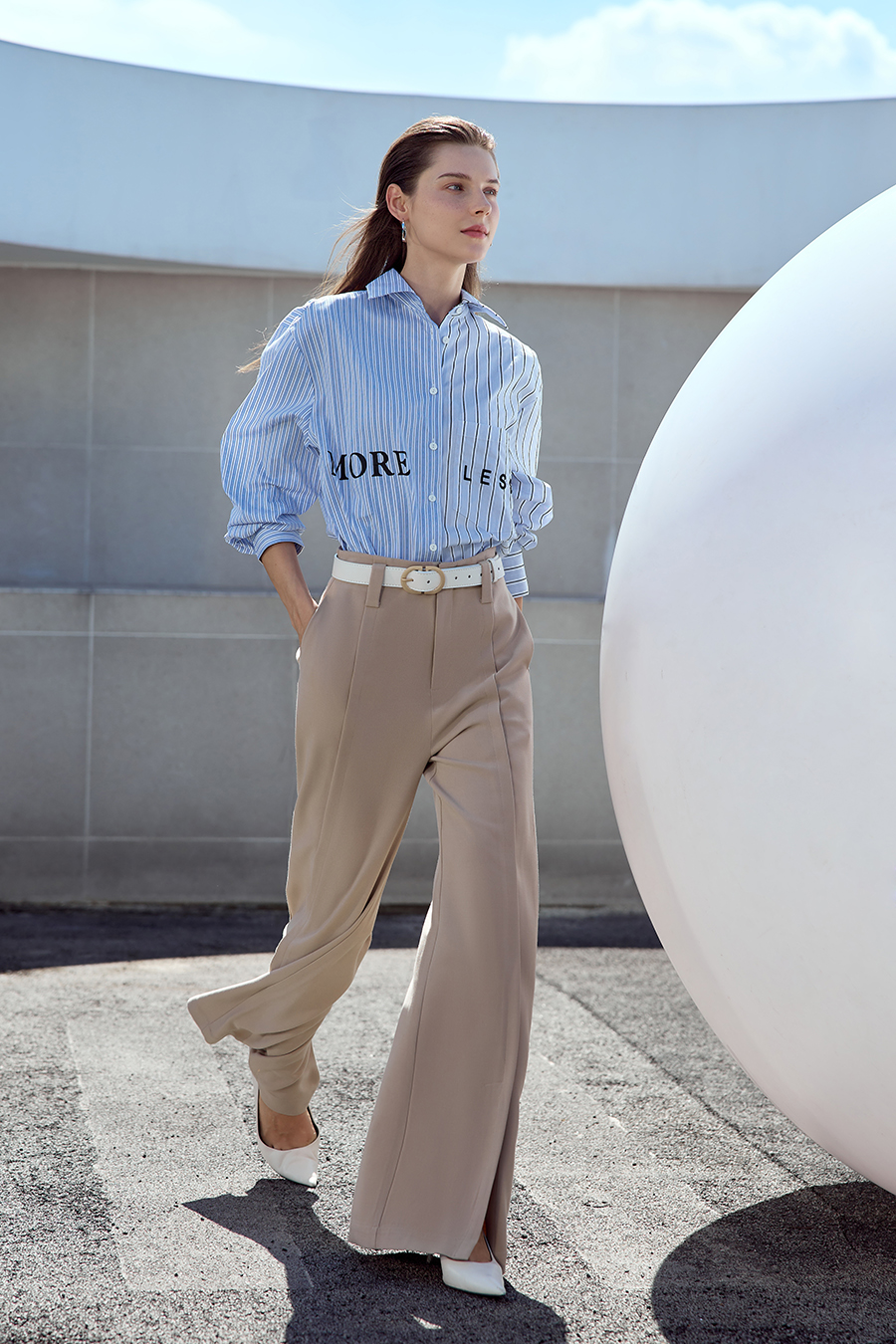 Letter Striped Drop-shoulder Shirt