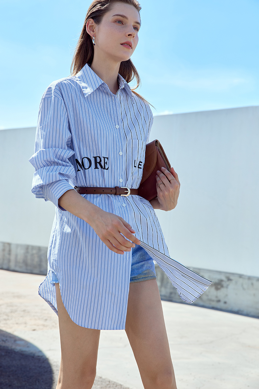 Letter Striped Drop-shoulder Shirt