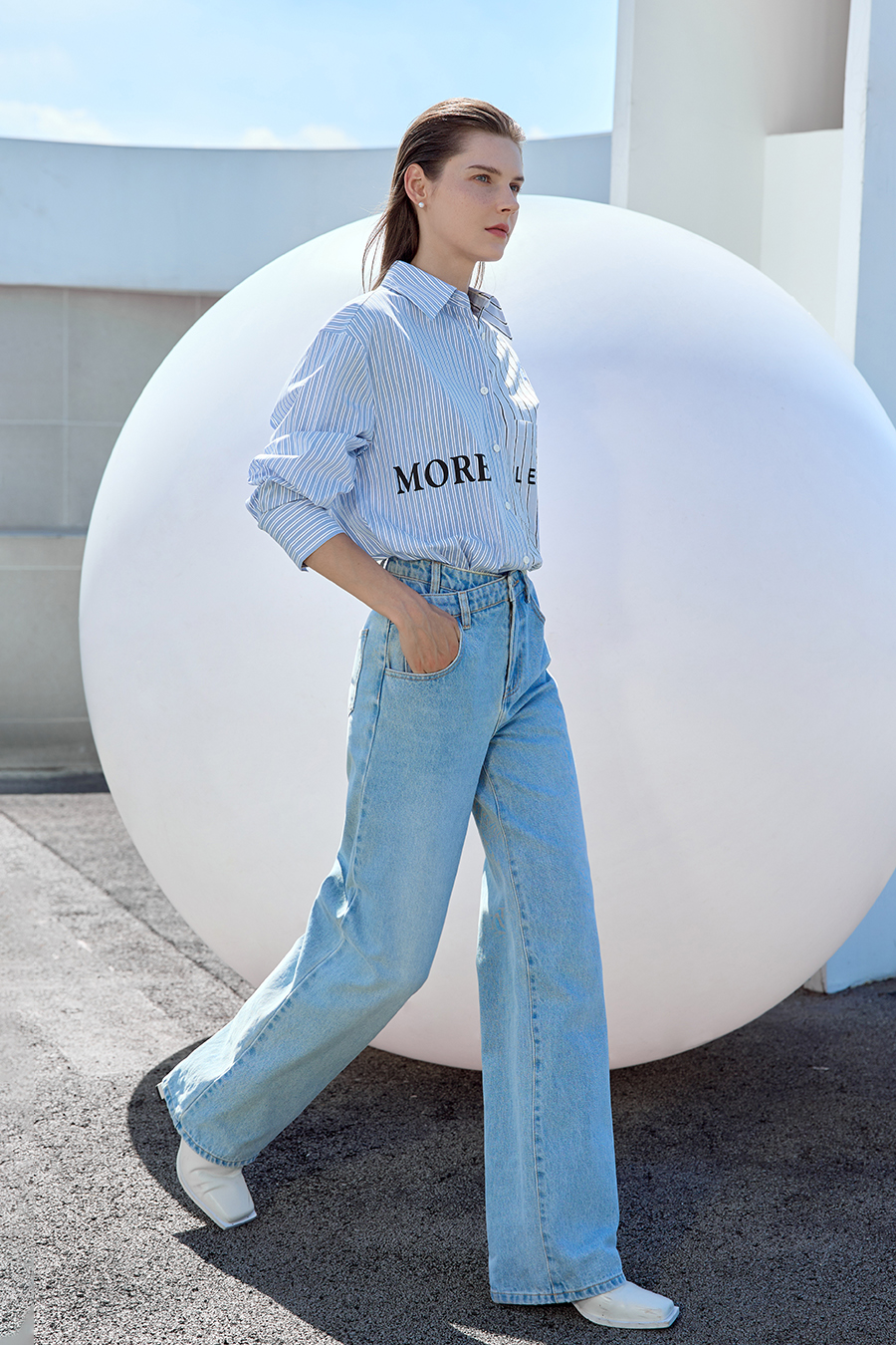 Letter Striped Drop-shoulder Shirt