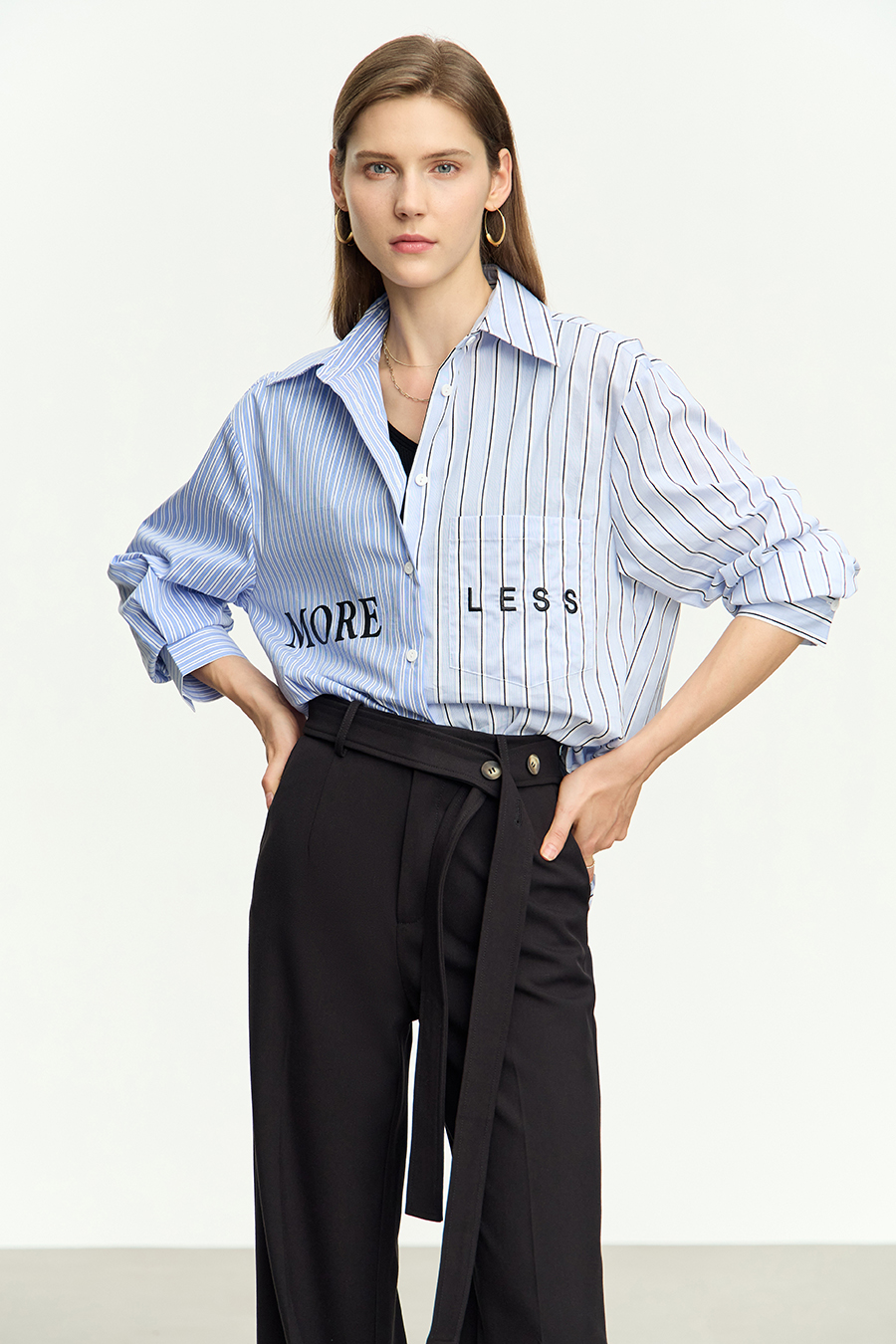 Letter Striped Drop-shoulder Shirt