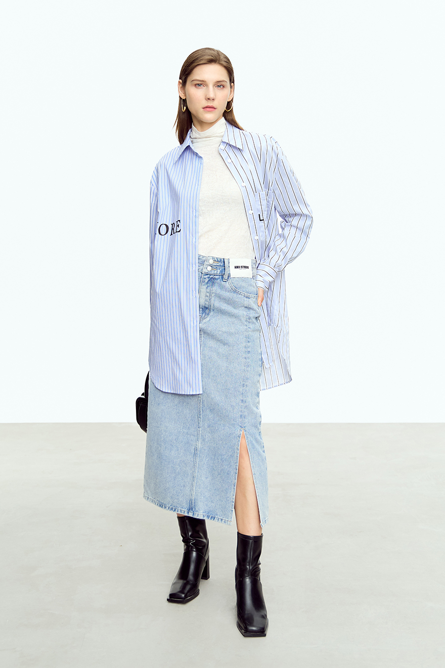 Letter Striped Drop-shoulder Shirt
