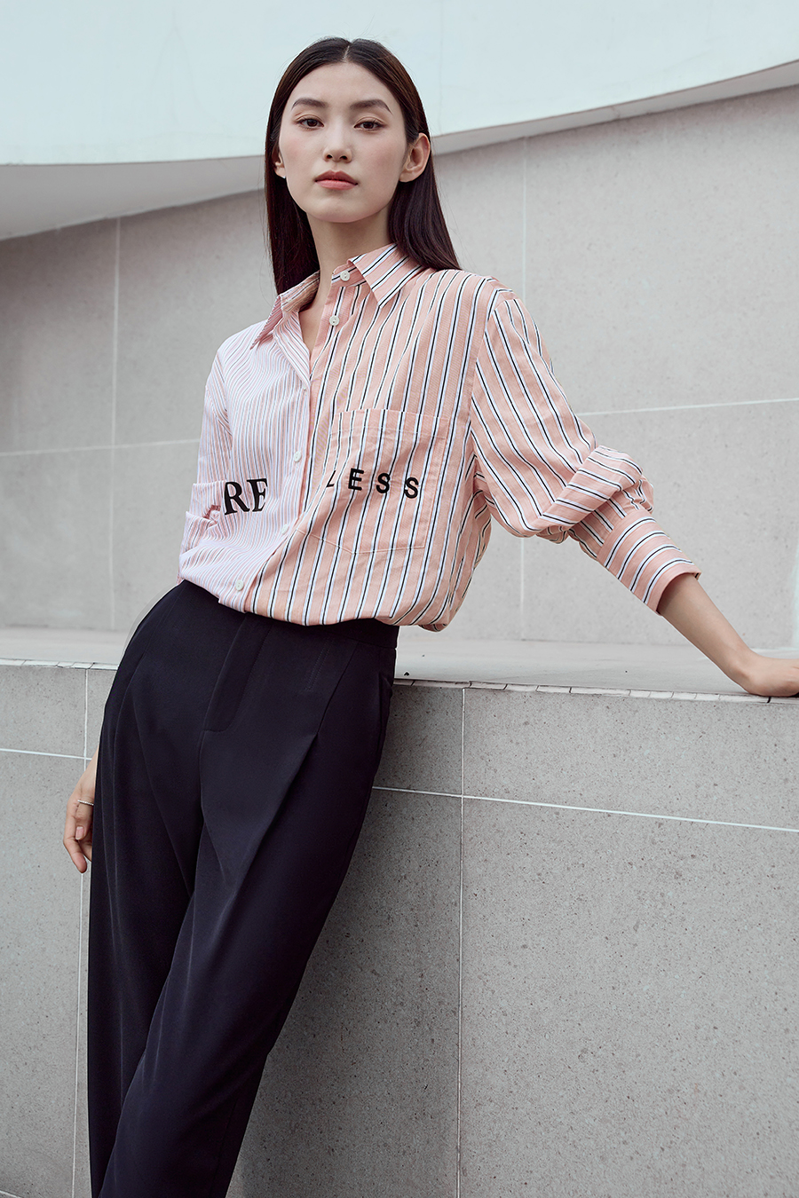 Letter Striped Drop-shoulder Shirt