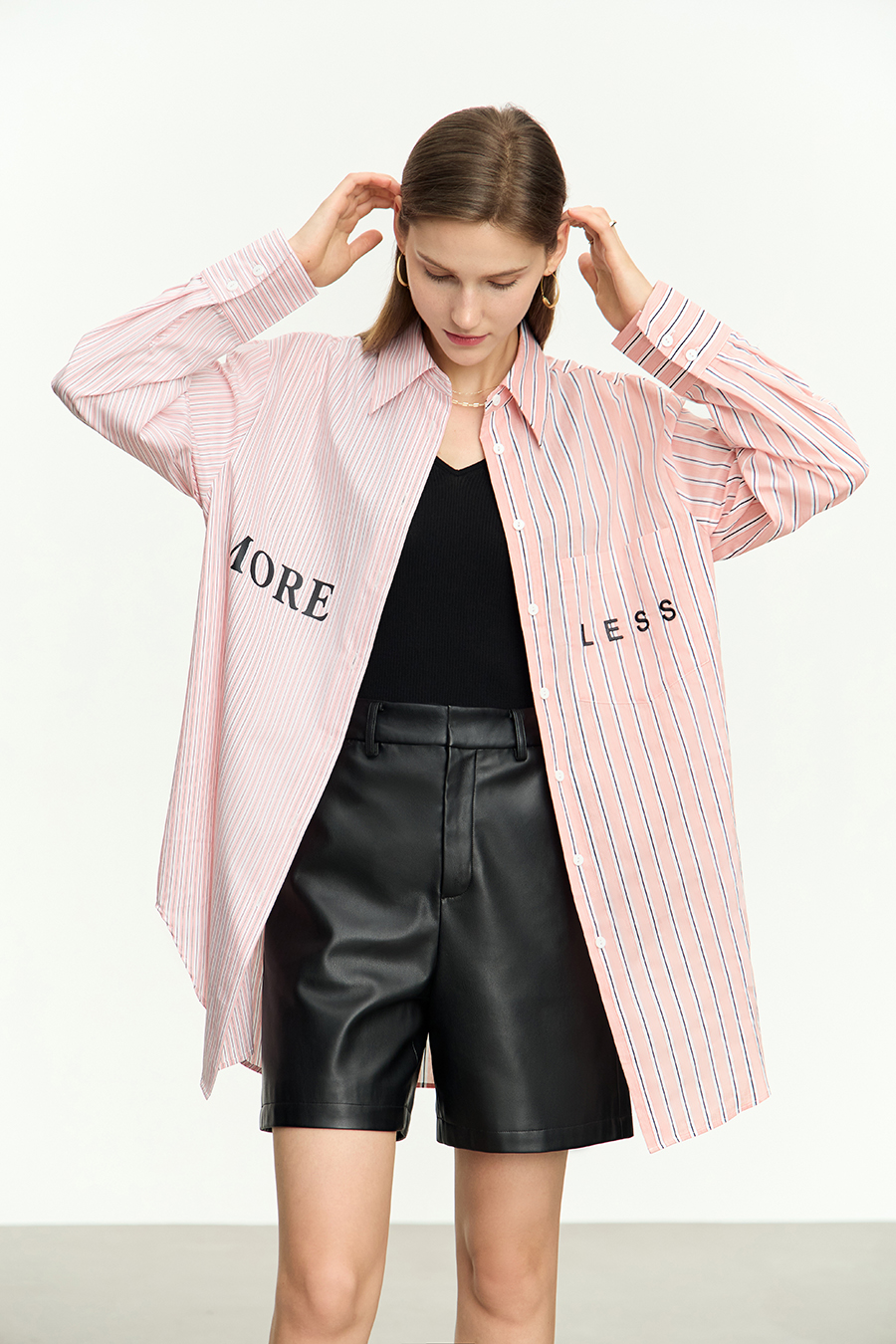 Letter Striped Drop-shoulder Shirt