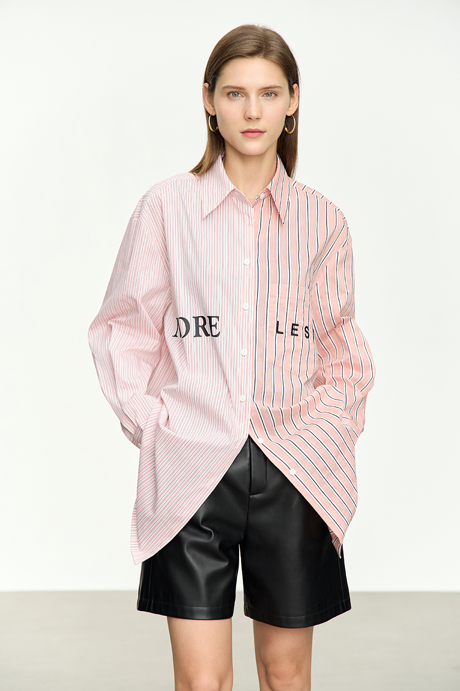 Letter Striped Drop-shoulder Shirt