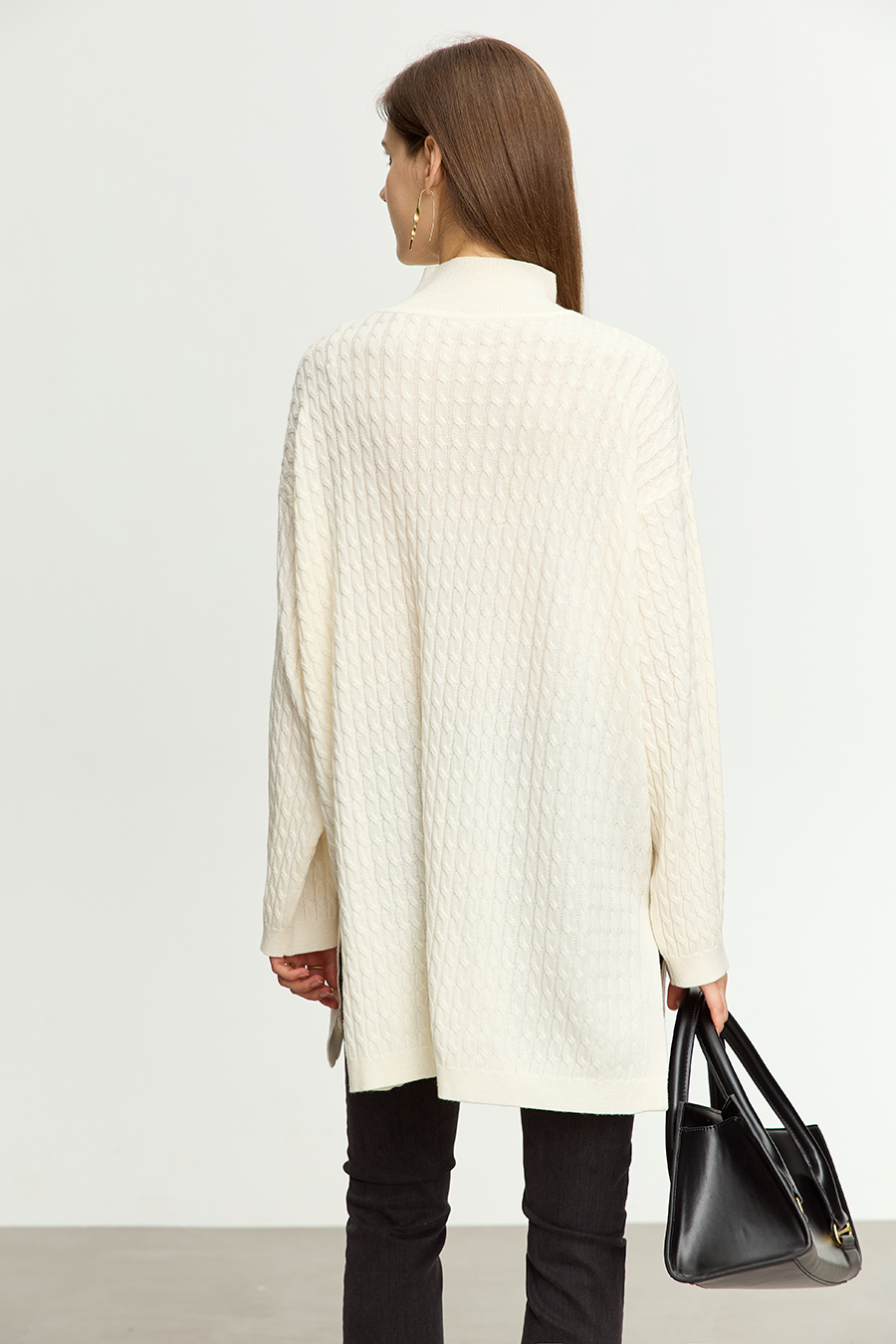Loose Mid-length Cable Knit Sweater