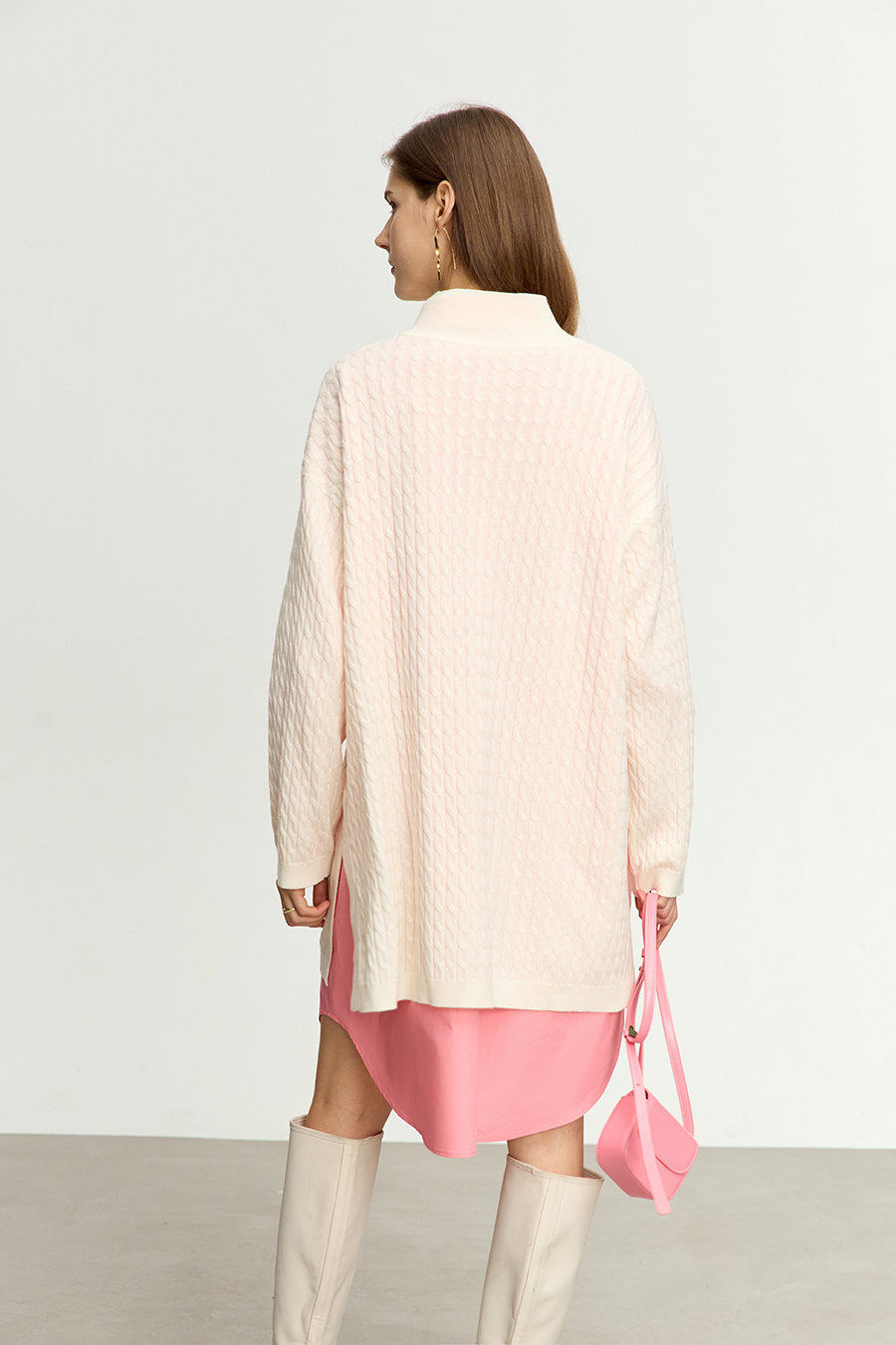 Loose Mid-length Cable Knit Sweater