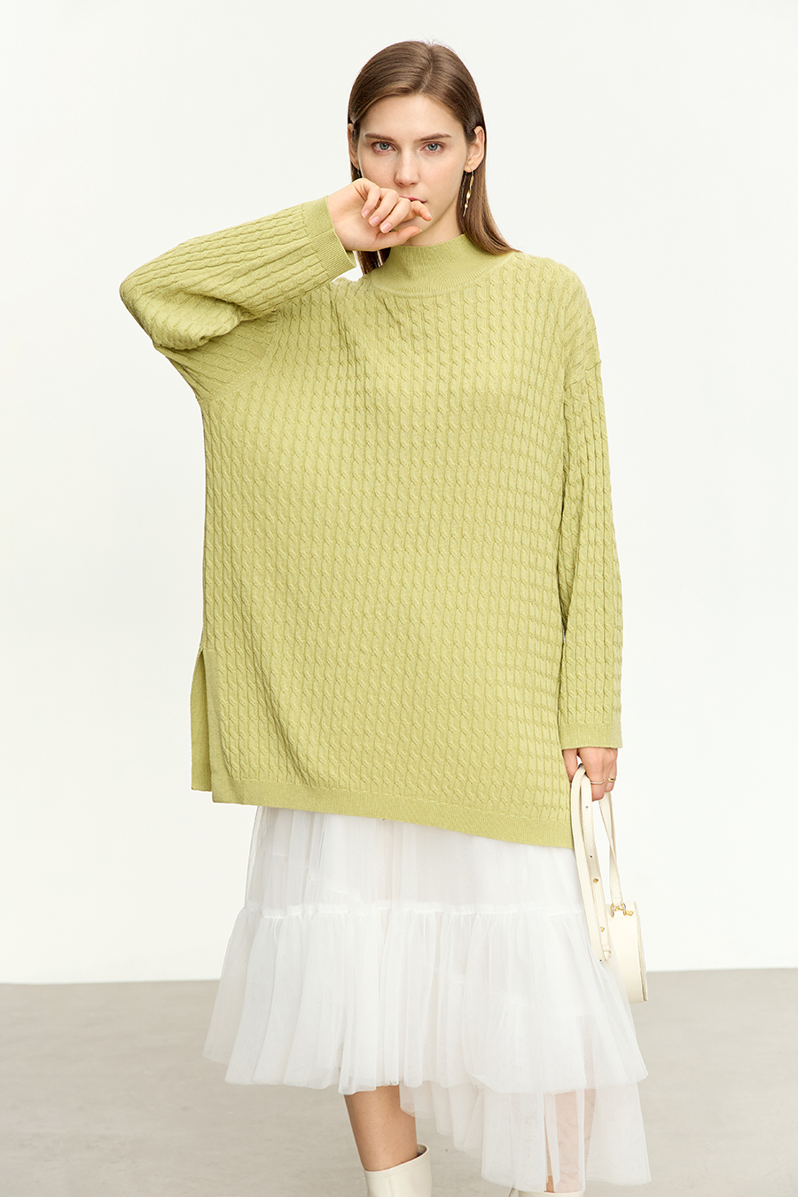 Loose Mid-length Cable Knit Sweater