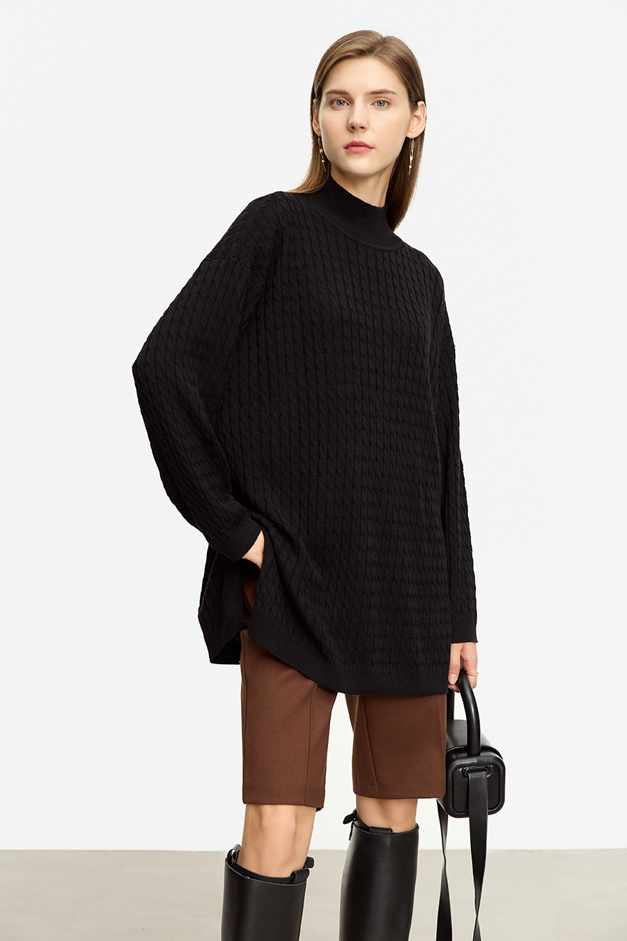 Loose Mid-length Cable Knit Sweater
