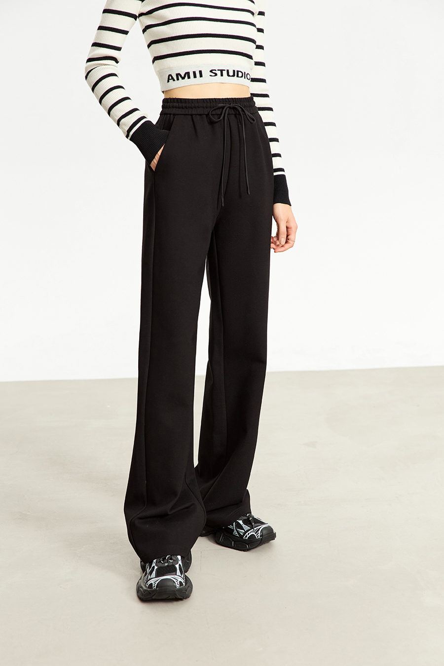 Belted Straight Leg Casual Long Pants|AMII-AMII.com