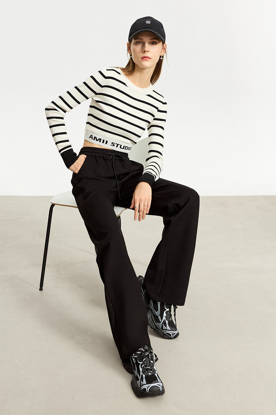Belted Straight Leg Casual Long Pants|AMII-AMII.com