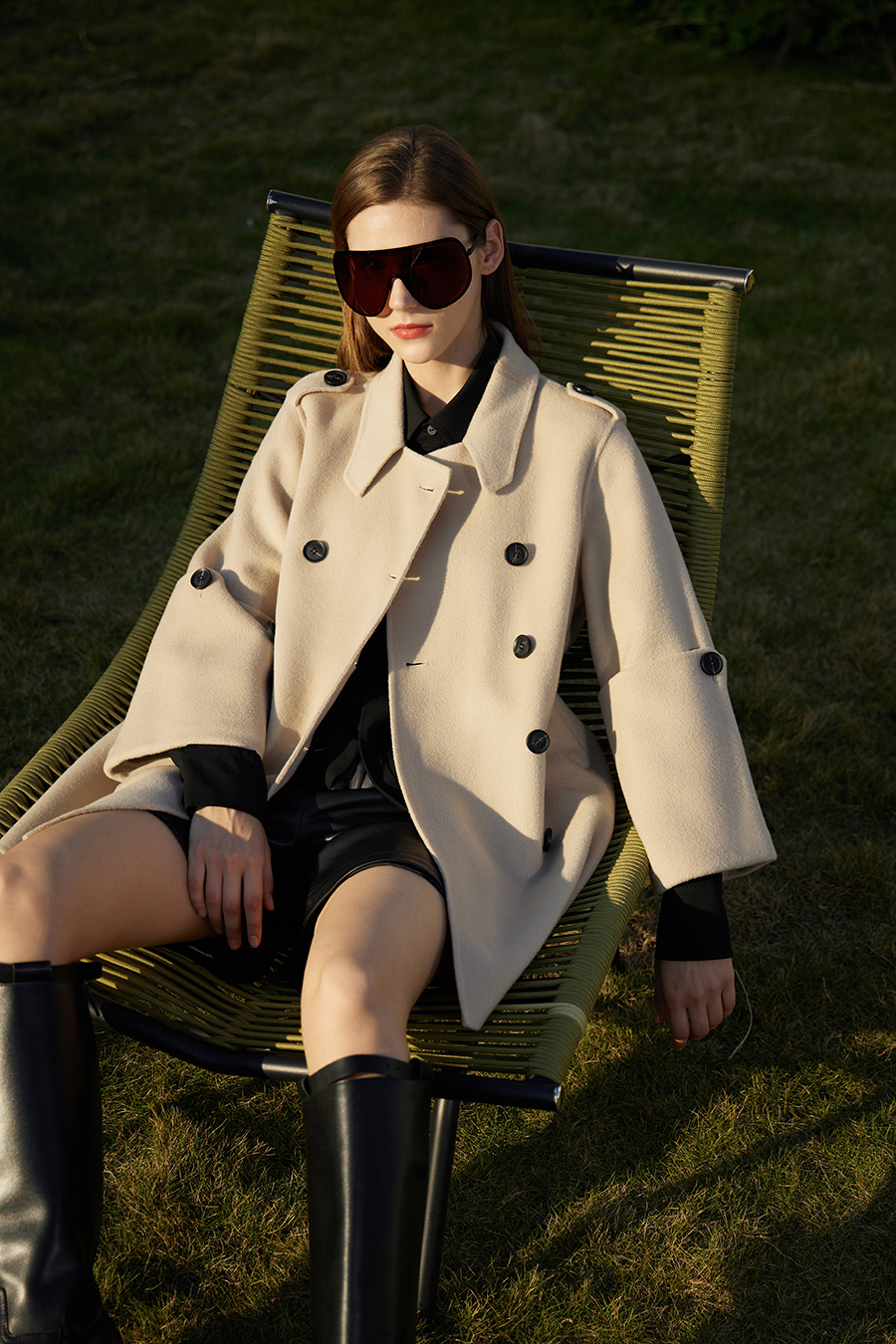 Mid-Length Double-Breasted Double-Faced Tweed Coat|AMII-AMII.com