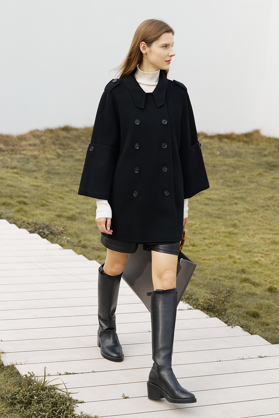 Mid-Length Double-Breasted Double-Faced Tweed Coat|AMII-AMII.com