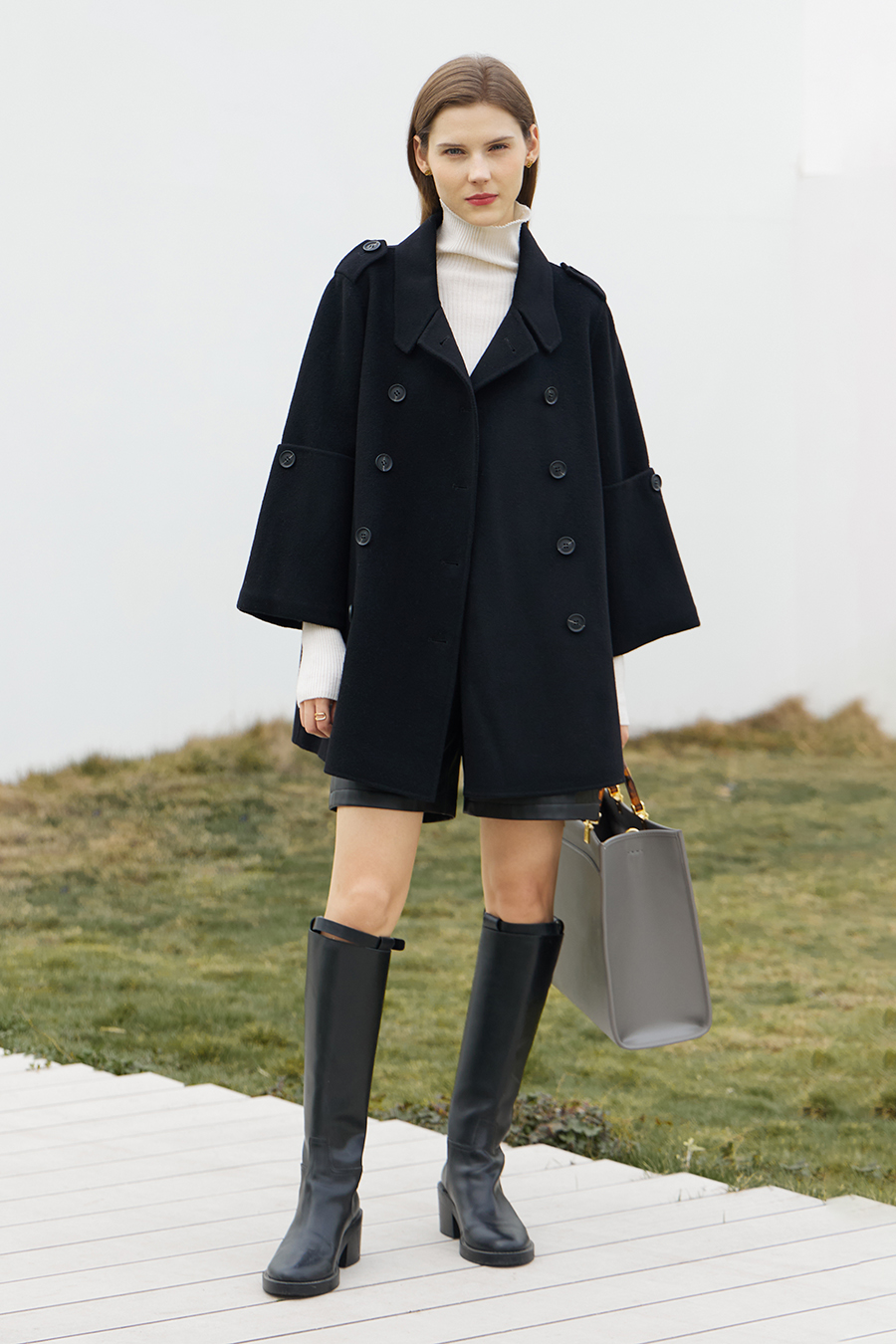 Mid-Length Double-Breasted Double-Faced Tweed Coat|AMII-AMII.com