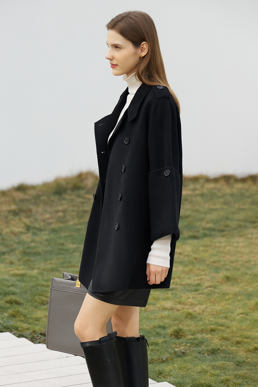 Mid-Length Double-Breasted Double-Faced Tweed Coat|AMII-AMII.com