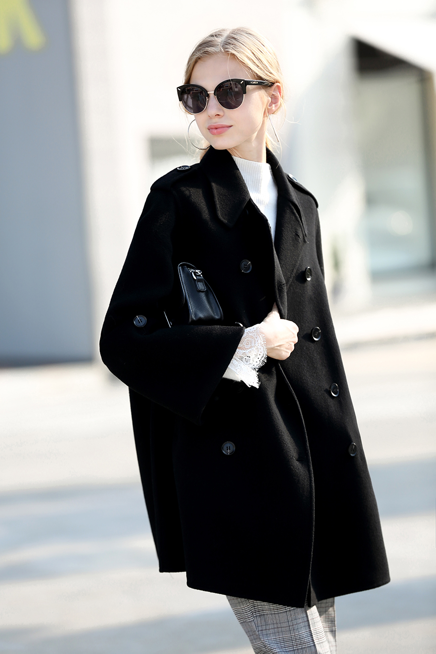 Mid-Length Double-Breasted Double-Faced Tweed Coat|AMII-AMII.com