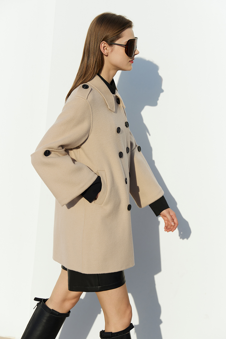 Mid-Length Double-Breasted Double-Faced Tweed Coat|AMII-AMII.com