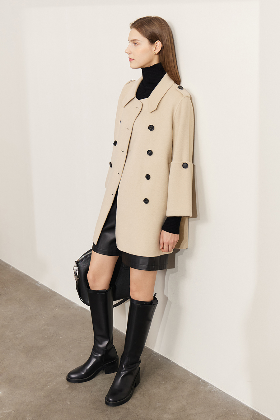 Mid-Length Double-Breasted Double-Faced Tweed Coat|AMII-AMII.com