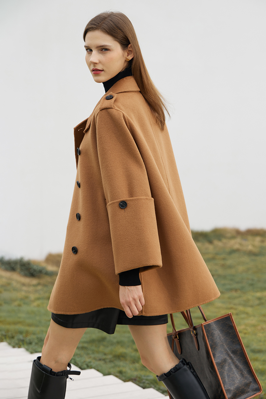 Mid-Length Double-Breasted Double-Faced Tweed Coat|AMII-AMII.com