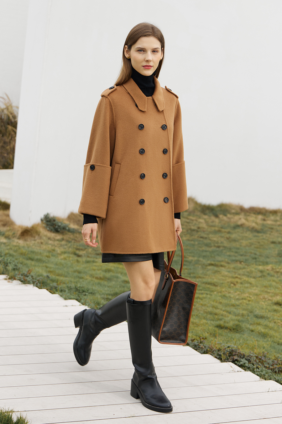 Mid-Length Double-Breasted Double-Faced Tweed Coat|AMII-AMII.com