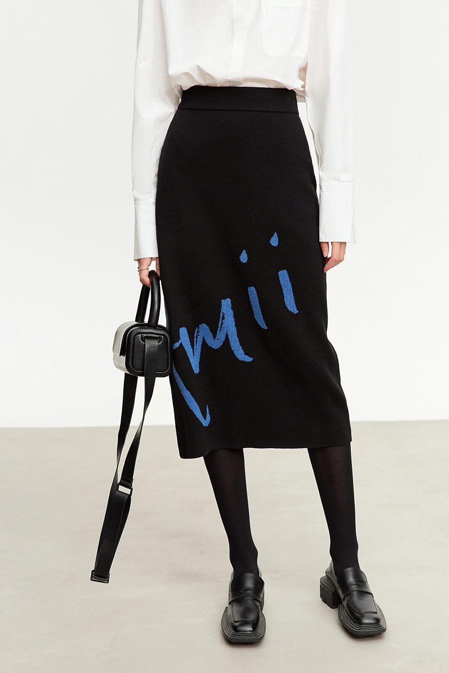 Color Block Jacquard Knit Midi Skirt|AMII-AMII.com