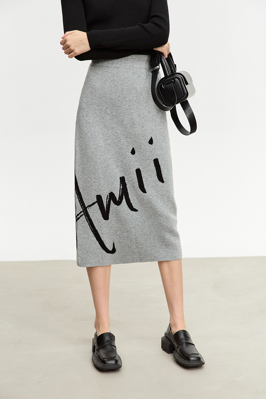 Color Block Jacquard Knit Midi Skirt|AMII-AMII.com