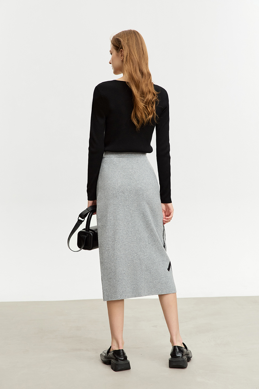 Color Block Jacquard Knit Midi Skirt|AMII-AMII.com