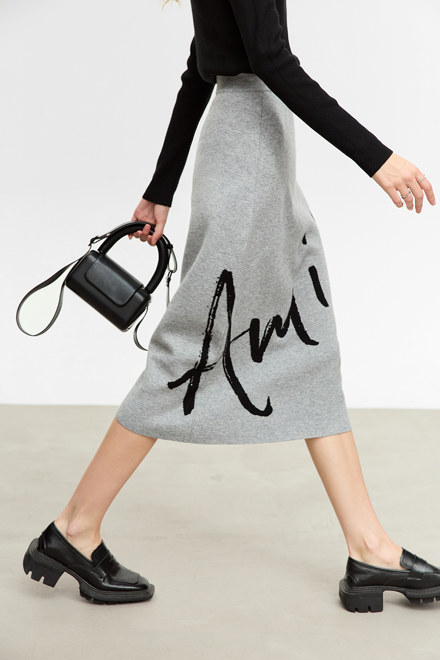 Color Block Jacquard Knit Midi Skirt|AMII-AMII.com