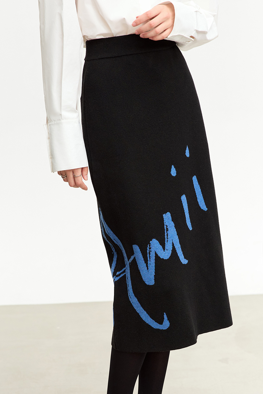 Color Block Jacquard Knit Midi Skirt|AMII-AMII.com