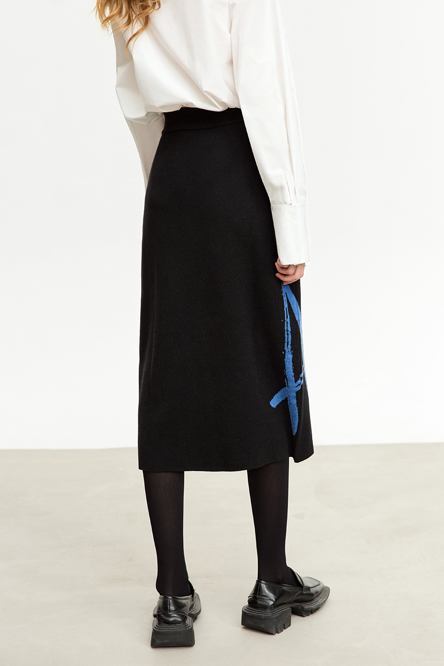 Color Block Jacquard Knit Midi Skirt|AMII-AMII.com