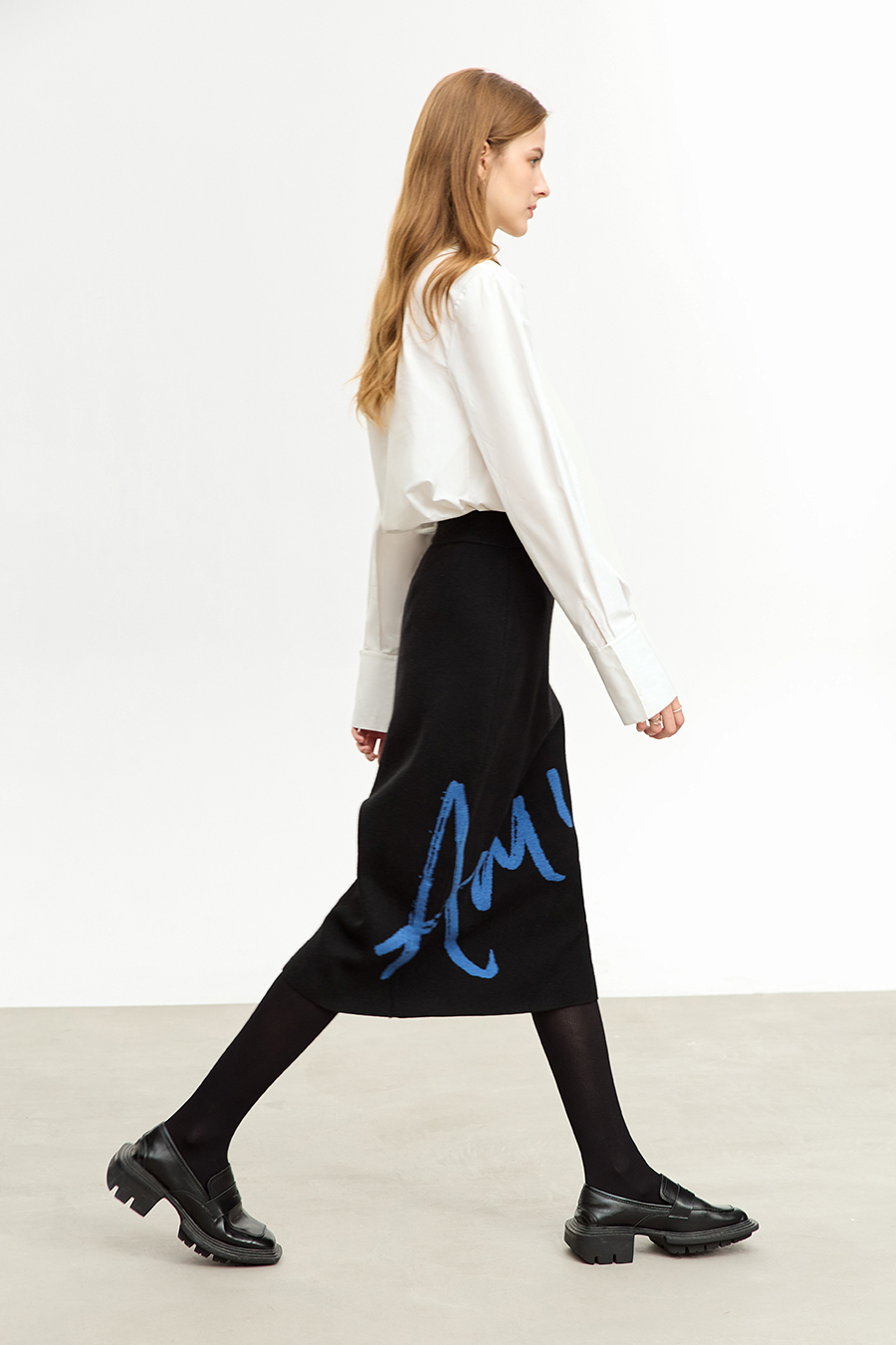 Color Block Jacquard Knit Midi Skirt|AMII-AMII.com