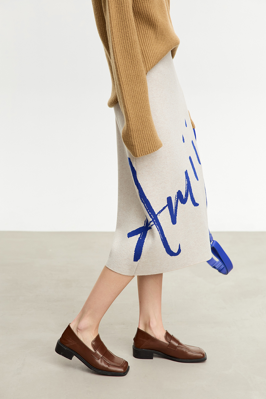 Color Block Jacquard Knit Midi Skirt|AMII-AMII.com