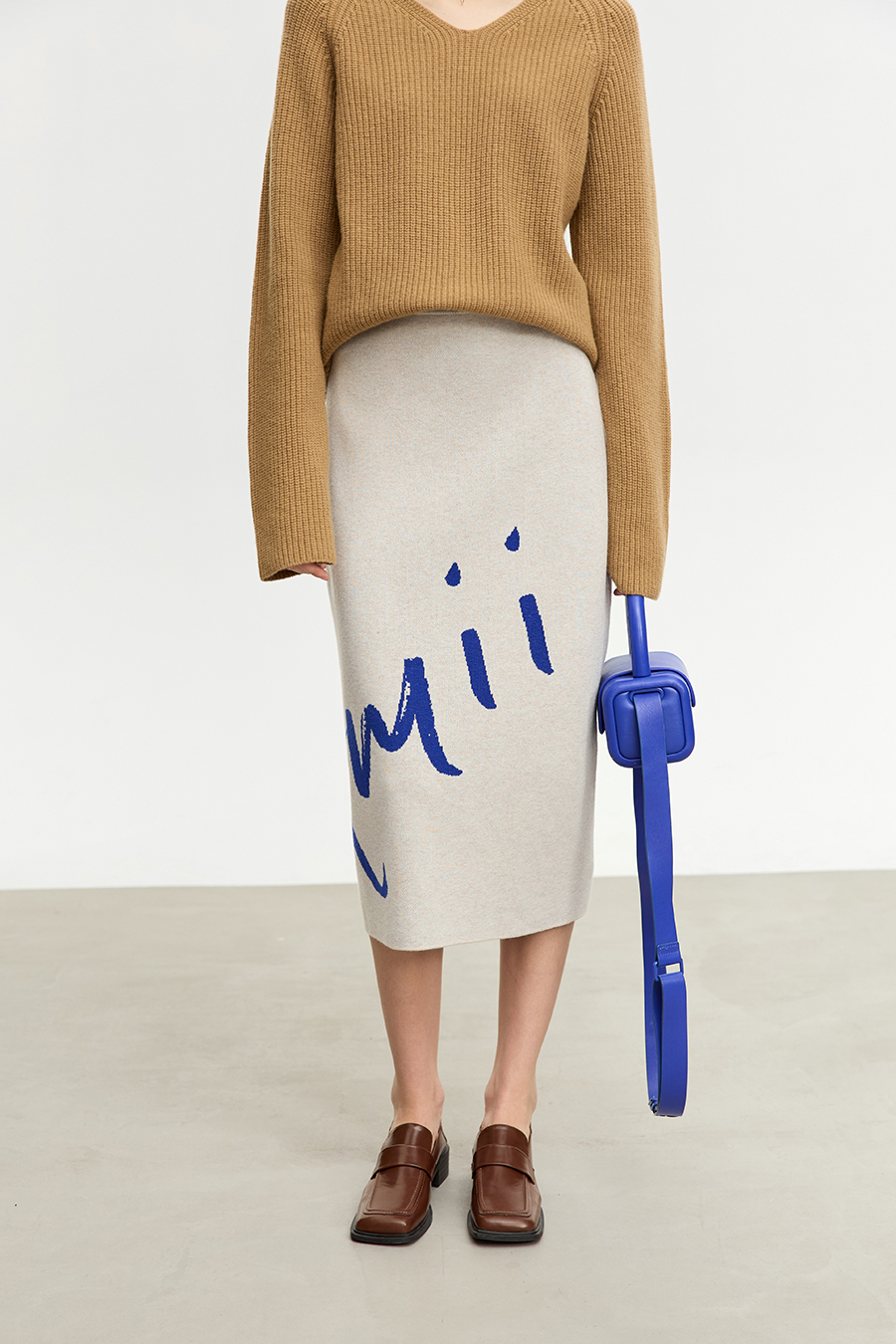 Color Block Jacquard Knit Midi Skirt|AMII-AMII.com