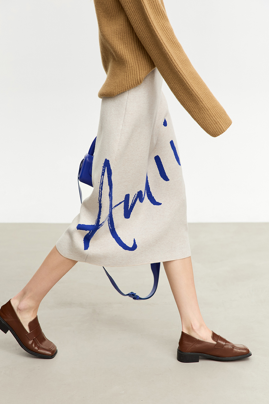 Color Block Jacquard Knit Midi Skirt|AMII-AMII.com