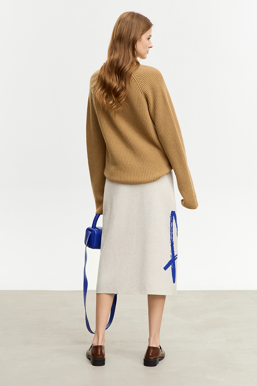 Color Block Jacquard Knit Midi Skirt|AMII-AMII.com