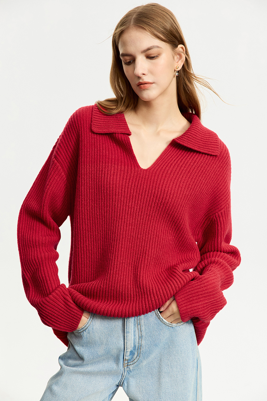 Lapel V - Neck Loose Sweater|AMII-AMII.com